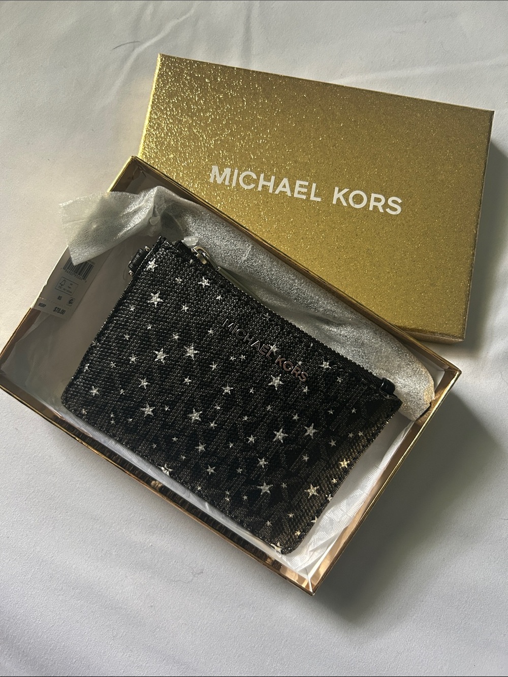 Michael Kors Black White Stars Signiture Logo Jet Set Travel Small Coin Purse - Picture 2 of 11
